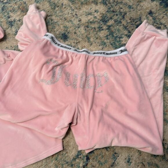Juicy Couture Pink Crystal Diamond Bling Velour Loungewear Hooded Set S - Picture 4 of 7